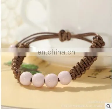Fashion Ethnic Style Ceramic Bracelet Hand Woven Bohemia Jewelry Women 4 Colors Beads With Bell Rope Chain photo-2