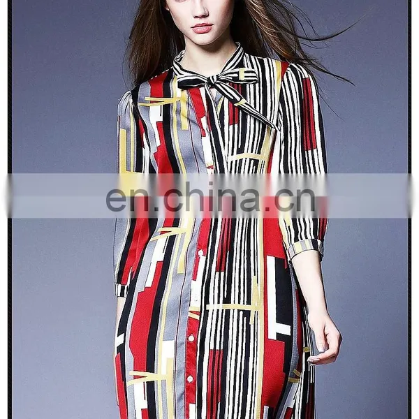 Button Down High Quality Straight Stripe Dress for Spring photo-3