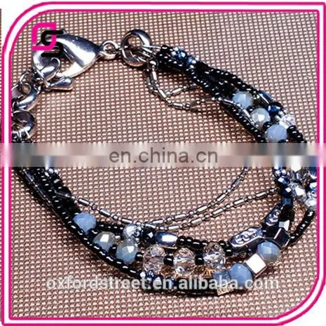European Retro Fashion Multilayer Glass Bead Alloy Antique Bronze Bracelet photo-4