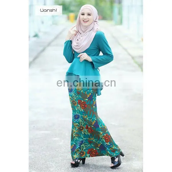 High Quality Women Muslim Dress Fashion Printed Design Elegant Baju Kurung Peplum photo-3