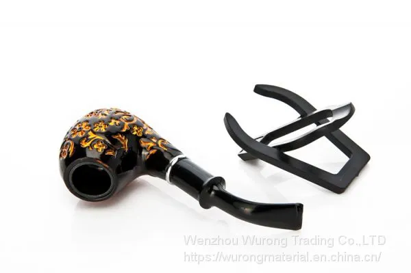 145mm Length Wooden Resin Short Tobacco Pipe With Vintage Yellow Carved Pattern Head for Smoking photo-3