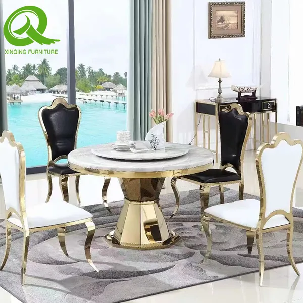 Wholesale Luxury Dining Table Set With Marble Top Stainless Steel Dining Table photo-3