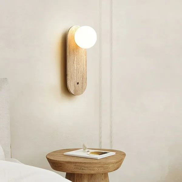 Travertine Wall Light With Glass Ball – Round/Oblong photo-2