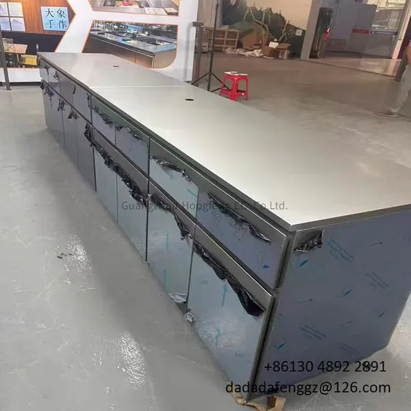 DADADAFENG Vibration Finish Stainless Steel Cashier Counter Bar Counter With LED Light
