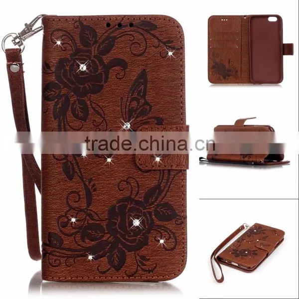Diamond Butterfly Wallet Leather Case With Strap With Inside TPU Phone Case for Iphone 6s 6s Plus photo-2