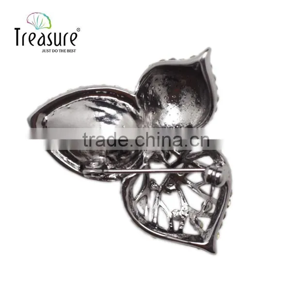 Custom New Popular Jewellry Hollow Alloy Golden and Gun Black Leaf Brooch Jewelry photo-2