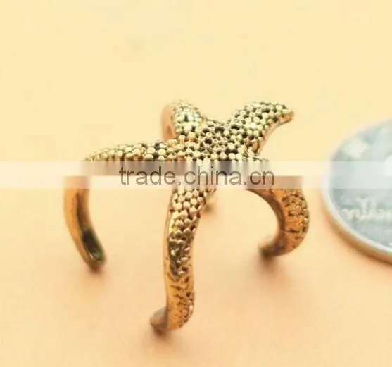 Retro Vintage Fashion Bronze Golden Alloy Sea Animal Starfish Ring Coral photo-3