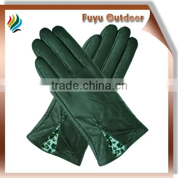 Newest XINJI Long Green Winter Goatskin Plain Style Lined Silk Lined Leather Gloves