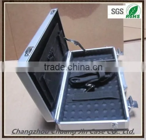 Silver aluminum computer with foam inserts box small round thin aluminum computer case with handle