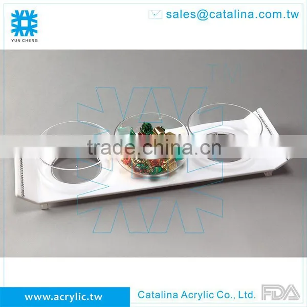 White With Diamond Set of 3 Pcs Small Bowl With Base, Acrylic Serving Tray