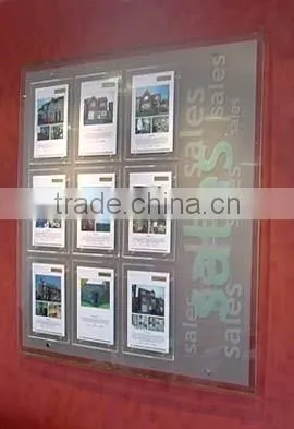 Wall Window Panel Displays with 9x A4 portrait pockets displaying