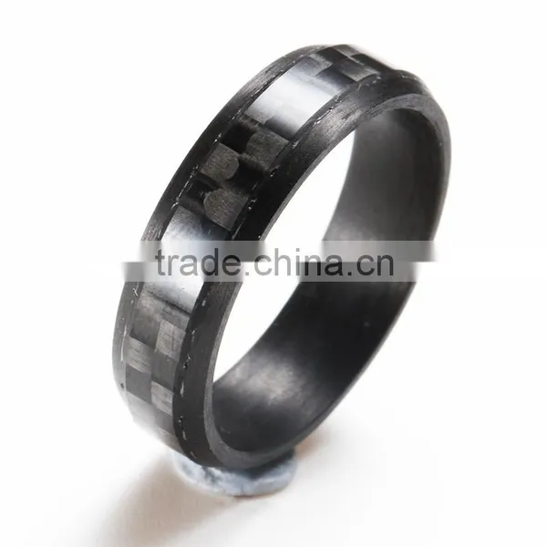 100% Genuine Pure CARBON FIBER Men's Wedding Band Ring With Groove in Center photo-2