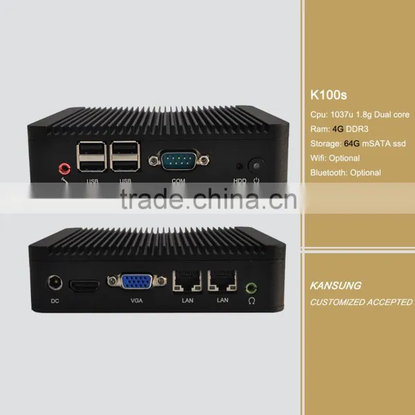 Office Industrial Desktop PC 1037U Dual Core 4G DDR3 Ram 64G Msata SSD Dual Gigabit Lan Thin Client PC Nettop