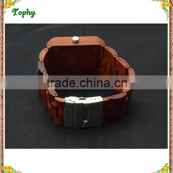 Square Shape Wood Watch , Watch Men With 100% Nature Red Sandalwood With Waterproof for Promation