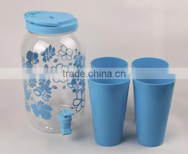Wholesale Hot Sell Plastic Blue Beverage Dispenser Juice Jar Whit One Bibcocks With Four Cups for Store Beverage photo-6