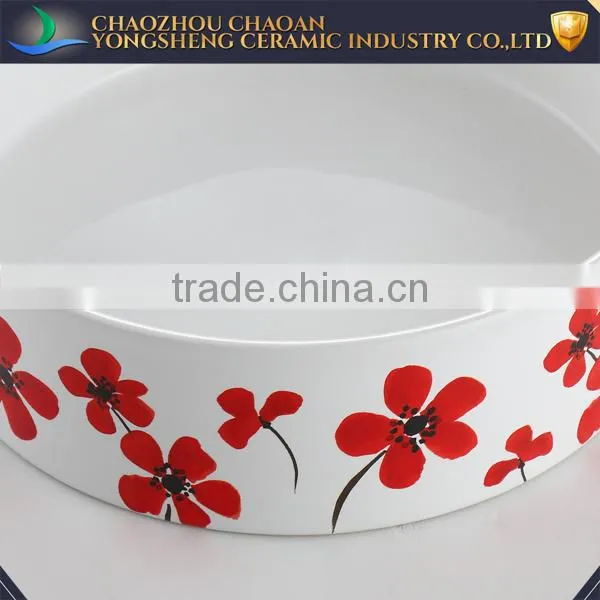 Red Flower Decal Pet Feeder, Ceramic Pet Bowl photo-4
