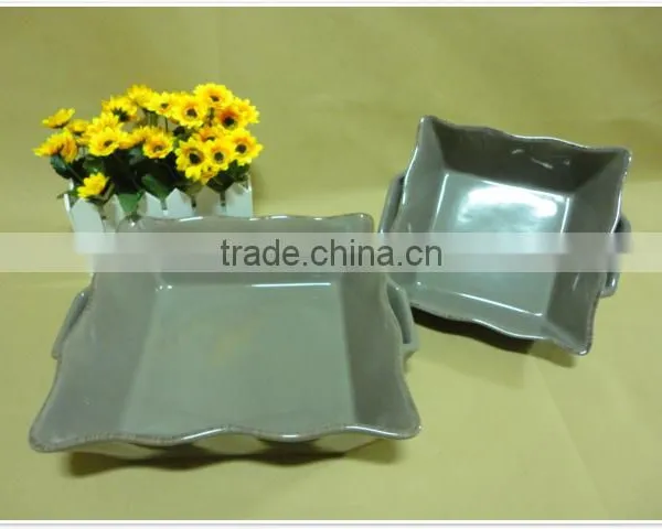 Wholesale Daily Use Colored Square Porcelain Cute Bakeware With Two Handle photo-3