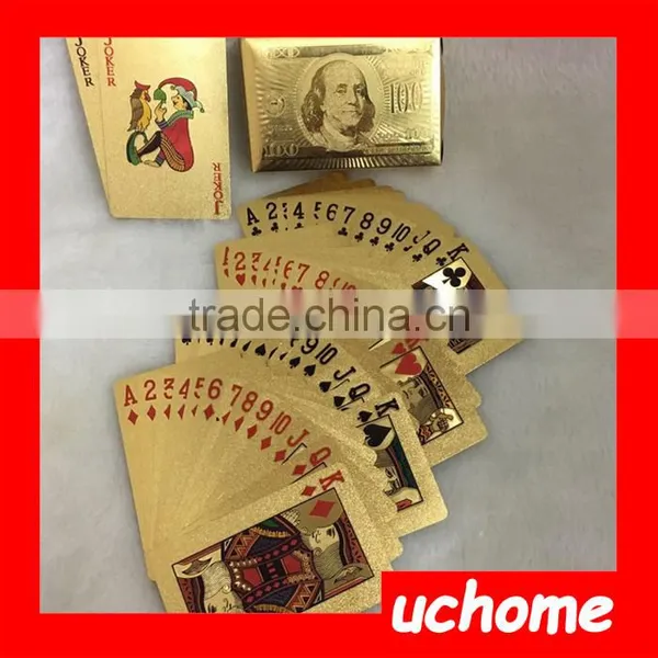 UCHOME Practical Artistic Gold Foil Plated Poker Playing Card Wooden Box Case For Present Gift photo-3