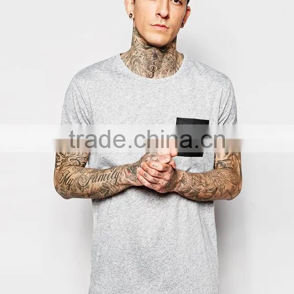 Blank Bamboo Leather Pocket Men Longline T Shirt photo-2
