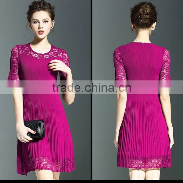 Polyester Ladies Lace Splicing Ruffled Slimming Dresses for Party photo-5