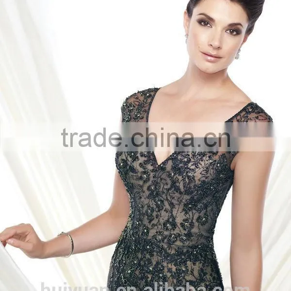 Black Lace Deep v Neck off Shoulder Mother Bride Elegant Evening Summer Dresses photo-3
