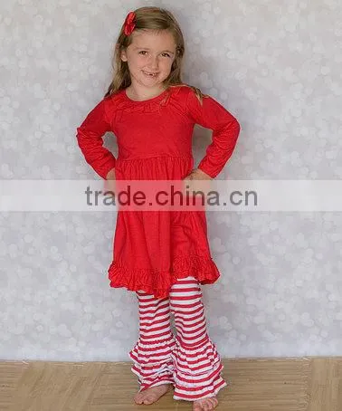 Cotton Children Frocks Designs Kids Clothes Multiple Color Capri Leggings & Tunic Ruffle Pants Sets photo-2