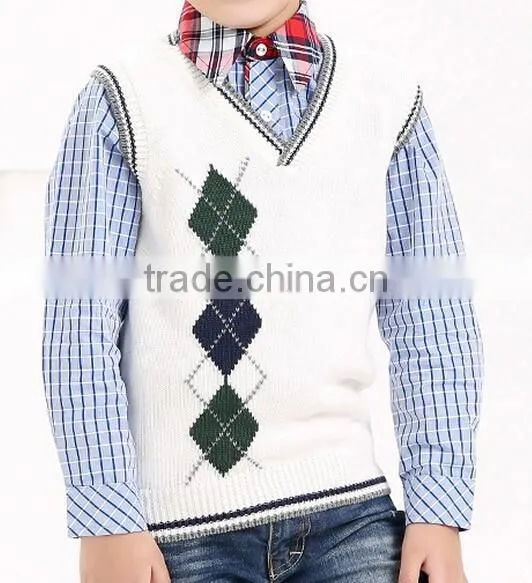 Branded Basic Argyly Intarsia Boys Kids Sleeveless Sweaters photo-2