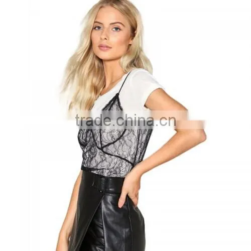 Women Short Sleeve Transparent Lace 2017 New Design Shirts Casual photo-2