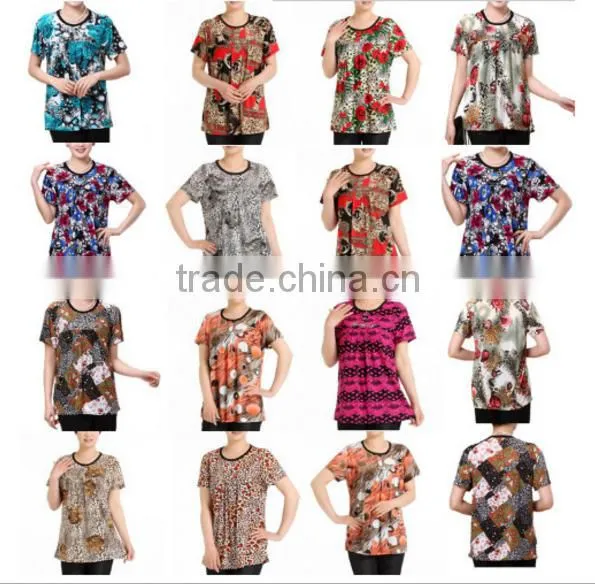 2017 New Middle-aged Women's Ice-silk Round Neck T-shirt Single Large Size Mother Loaded Short-sleeved Shirt photo-6