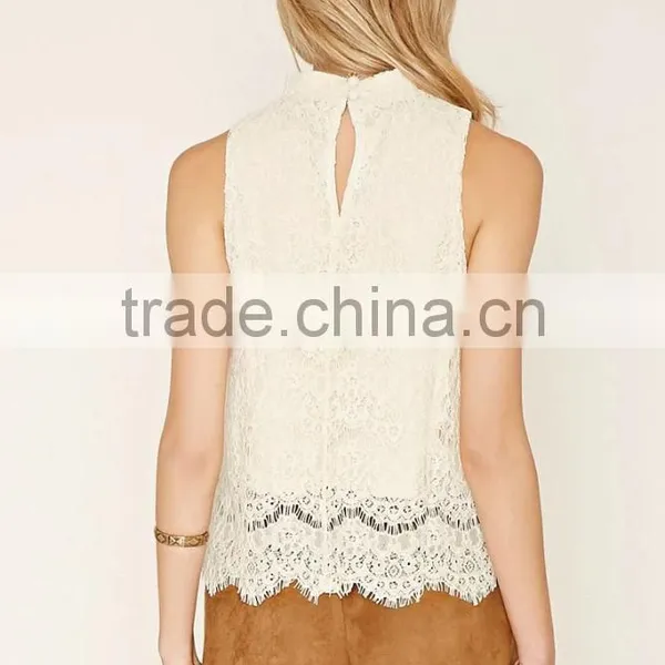 2016 Guangzhou Shandao Oem Service Summer New Design o Neck Sleeveless Fashion Women Lace Tops photo-3