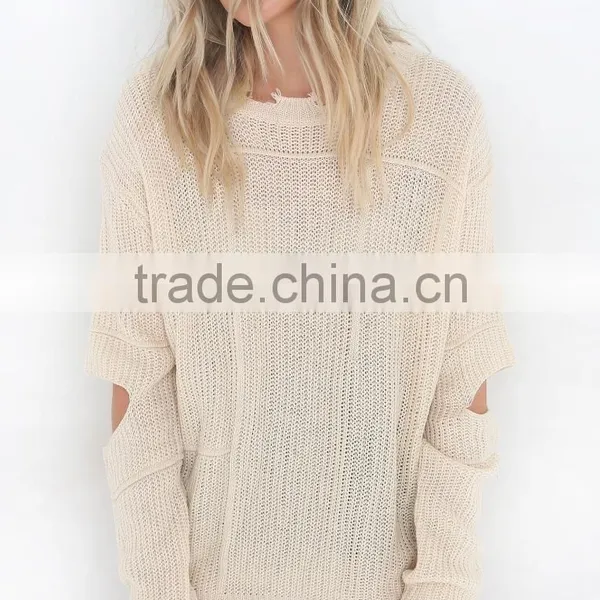 B33749A 2017 Western Women Hot Fashion Cut Out Plain Knit Sweater photo-2