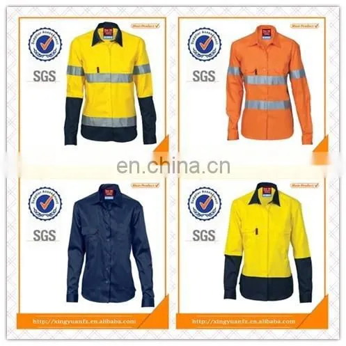Navy 100% Cotton Drill Ladies Outdoor Workwear Women Flame Retardant Working Shirt for Industrial Safety Shirt photo-2