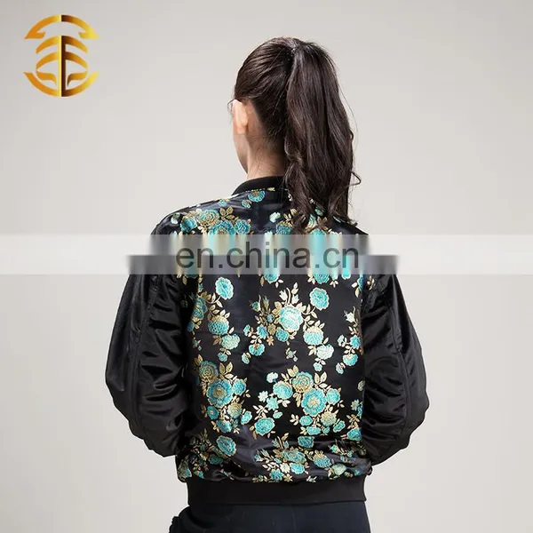 European Style Fashion Women Velvet Ladies Satin Bomber Jacket photo-5