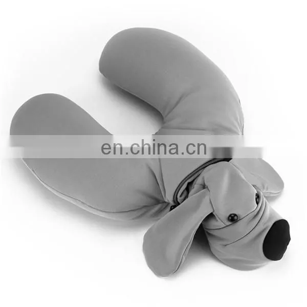 Spandex Microbeads Rest U Shape Pillow Cushion Custom Cute 2 in 1 Plush Soft Stuffed Grey Dog Toy Travel Memory Foam Neck Pillow photo-5