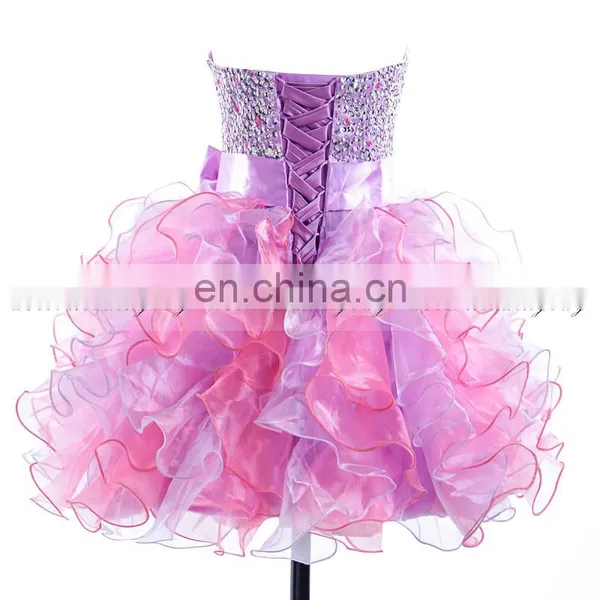 2016 Lovely Sweetheart Bowknot Ball Gown Sequins Beaded Organza Cascading Ruffles Homecoming Dresses photo-5