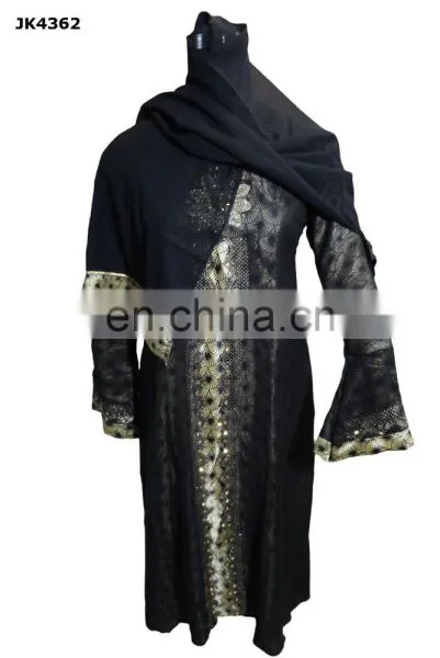 Saudi Arabia Designer Printed Satin Burkha With Golden Diamond Stone Work / Latest Islamic Clothing (dubai Abaya2017) photo-4