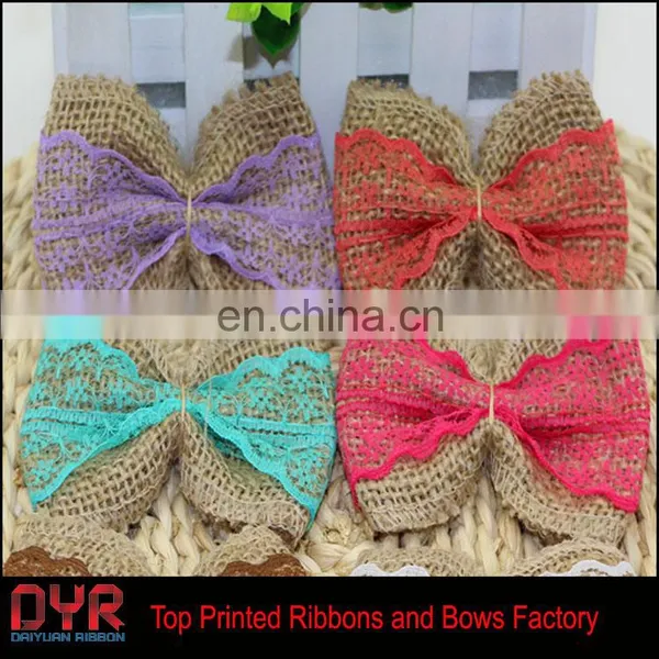 Hot Pink Lace Jute Burlap Ribbon Bow