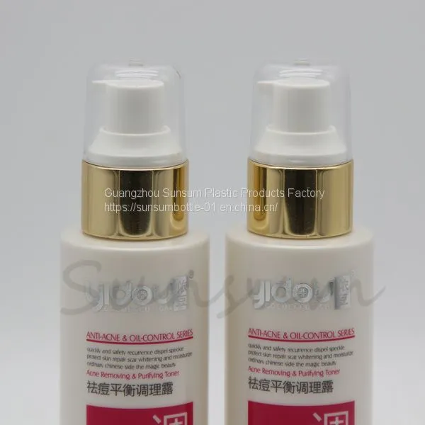 Screen Printing Handling 100ml Plastic Cosmetic Lotion Bottle With Golden Pump photo-2