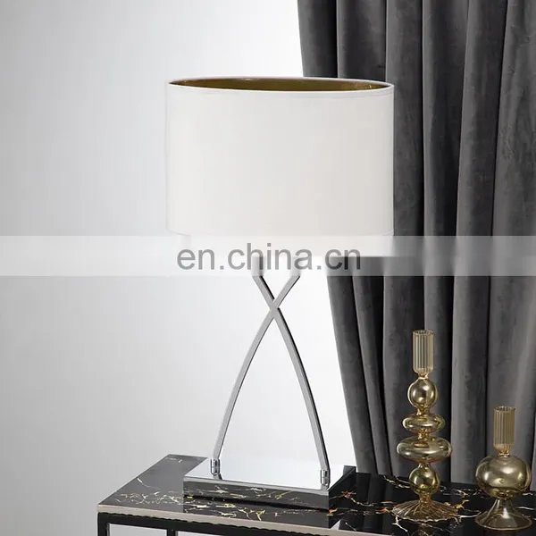 Modern Living Room Decoration Oval White Lampshade Silver Plated Metal Table Lamp for Hotel photo-6