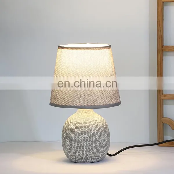 Archaistic Design Home Decorative Light Grey Bedside Porcelain Table Lamp With Cloth Lampshade photo-5