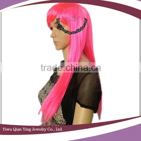 Cheap Long Synthetic Hot Pink Party Hair Wigs photo-2