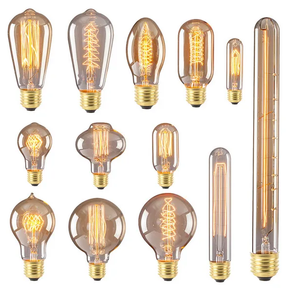 E26 E27 ST64 Bulbs / T4 5/ C35 / T300 / G80/G95/G125 40 Watts Amber Glass Incandescent Light Bulbs photo-4