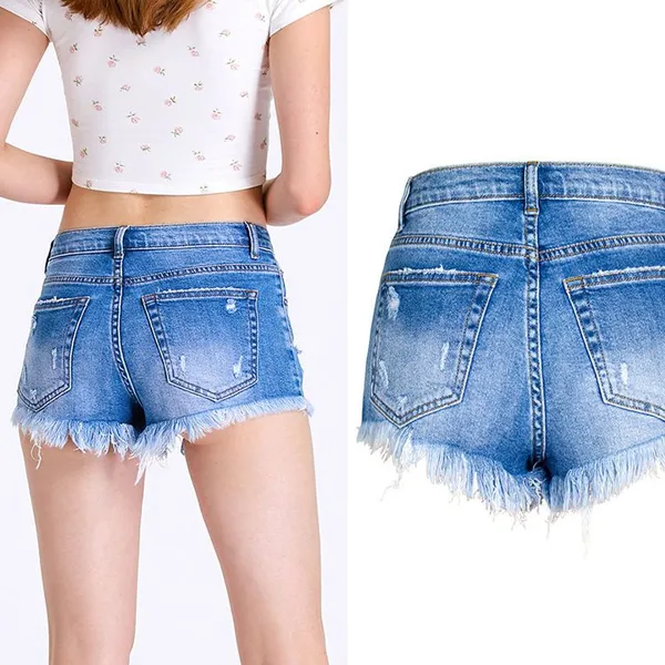 Fashion Summer Distressed Irregular Fringed Denim High Waist Shorts Jeans for Women photo-5