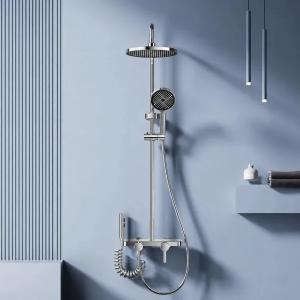AOTI 4 in 1 Shower System 3313 Chrome Rain Shower Head With Mixer Shelf Bidet Spray Wall Mounted Bathroom Shower Set Factory Wholesale
