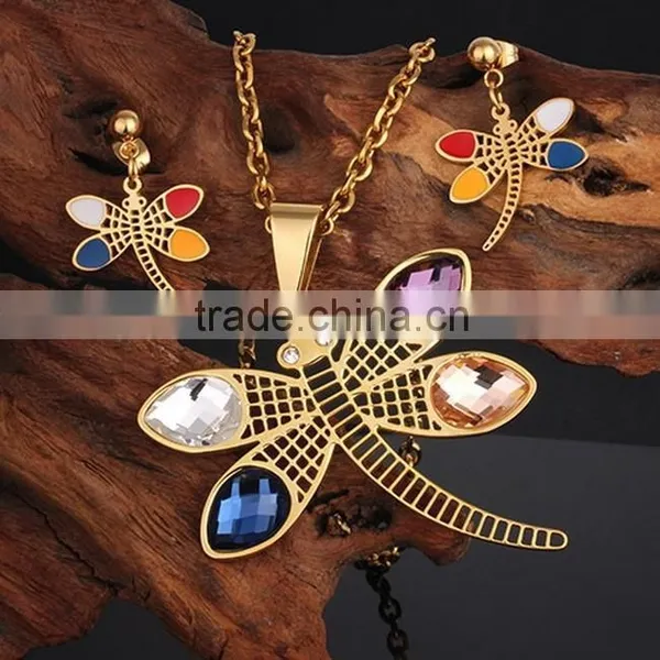 Stainless Steel Dragonfly Young Girl Earring Jewelry Set photo-2