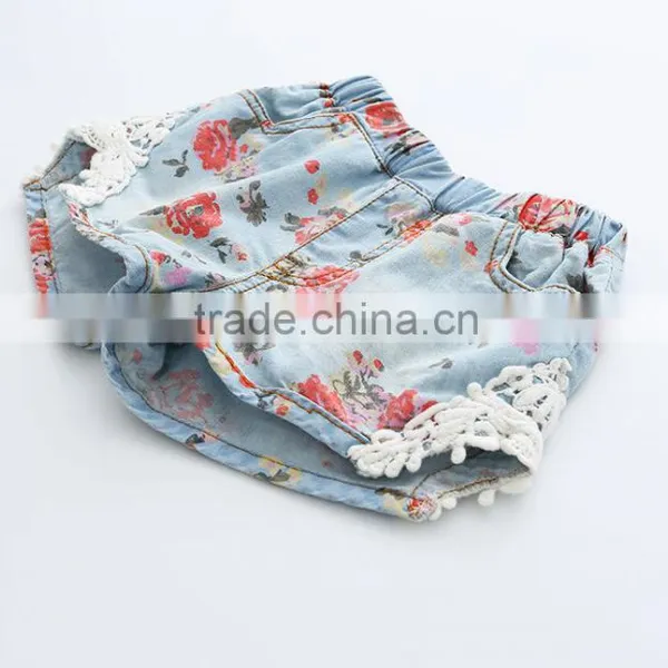 Wholesale Fashion Korean Denim Shorts 2016 New Summer Girl Short Jeans Lovely Little Girl Rose Printed Jeans photo-3