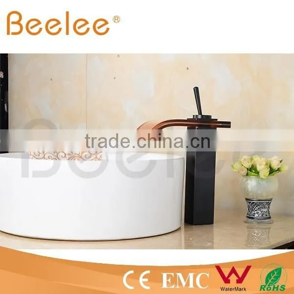 HOT SALE High Arc Balck Orb Antique Brass Glass Waterfall Vessel Faucet QL140421B photo-2