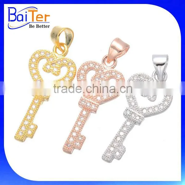 Gold Silver Plated Copper Micro Pave Pendant/CZ Cubic Zircon Key Pendant/Custom 925 Sterling Silver Pendant Jewelry Wholesale Quality Choice photo-3