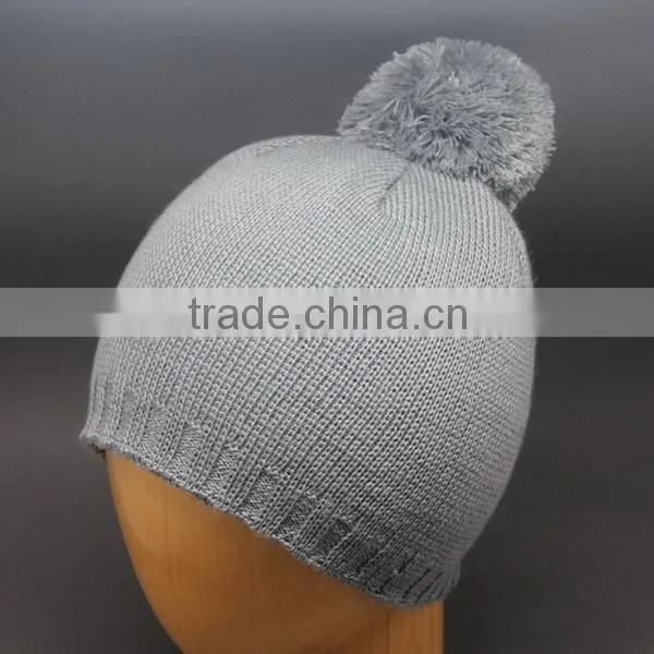 WHOLESALE CUSTOM -MADE BRAND LOGO GREY POM WINTER HAT FOR GIRL