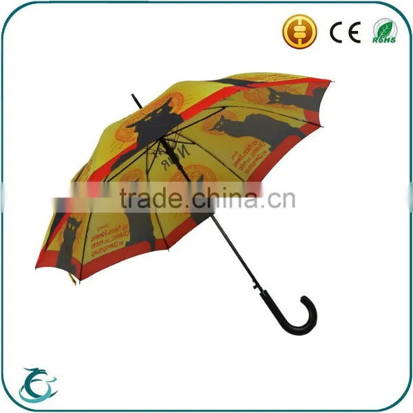 Fashion Heat Transfer Printing Fiberglass Frame Automatic Straight Umbrella
